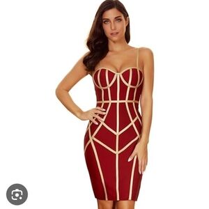 Entry Red and Gold Geometric Mini Dress